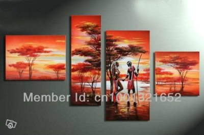 hand-painted hi-q modern home decorative oil painting on canvas lover under the tree in the sunset glow4pcs/set framed