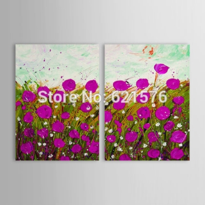 hand-painted home decor wall art living room abstract purple wild little flowers palette knife oil painting on canvas art framed