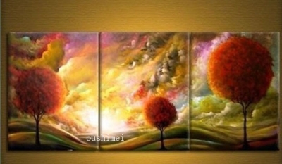 hand-painted home decoration modern landscape oil painting canvas art 3pc/set pictures on wall tree view