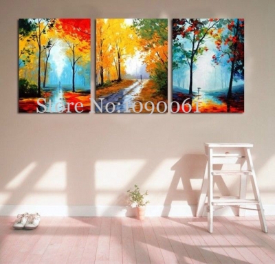 hand painted modern abstract 3 piece canvas art colorful forest landscapes oil paintings home deco wall art set no frame picture
