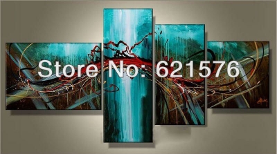 hand-painted modern hang wall art picture home decor abstract dance of sunlight on blue oil painting on canvas 4pcs/set framed