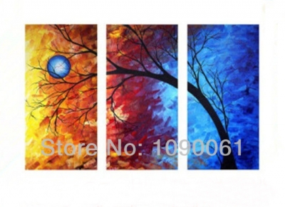 hand painted moonlit night beautiful landscape pictures 3 piece modern abstract oil painting wall art set canvas decor no frame