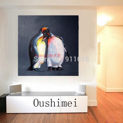 hand painted penguin oil painting modern knife animals paintings hang painting for living room decor wall art pictures craft