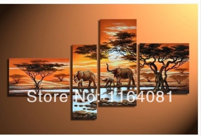 hand-painted wall art elegant mountain forest sunrise home decoration abstract landscape oil painting on canvas 4pcs/set