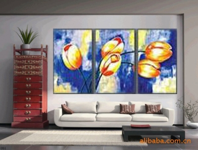 handmade frameless 3 piece flowers painting flower on canvas group of abstract home decorative wall hanging art modern gift