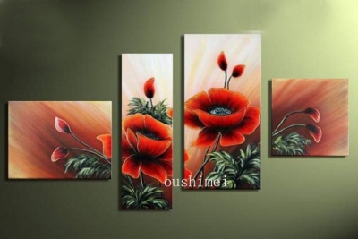 handmade promotion roadside grass safflower pictures abstract landscape wall decor oil painting on canvas 4pcs/set no framed