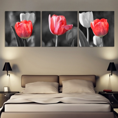 luxry 3 panel sell modern wall painting home decorative art picture print on canvas prints red and gray tulip flowers, no fr