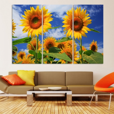 luxry 3panel frameless painting canvas decorative painting sunflowers picture of modern home bedroom wall art picture,no framed