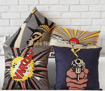 novelty cool pop art gun fire statue of liberty sunrise pattern cushion cover home decoration throw pillow case