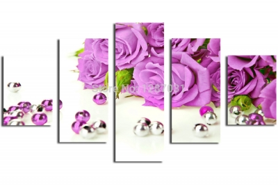 purple roses, 5 panels/set picture hd canvas print painting artwork, wall decorative painting gift