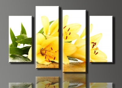 shopping the beautiful yellow lilies 4 panels/set hd canvas print painting artwork, wall art the picture.