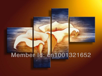 whole hand-painted hi-q home decorative flower oil painting on canvas ultramarine and brown common callalily 4pcs/set framed