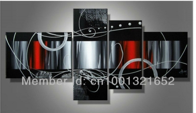 whole hand-painted hi-q modern wall art home decorative abstract oil painting on canvas gray black tone 4pcs/set framed