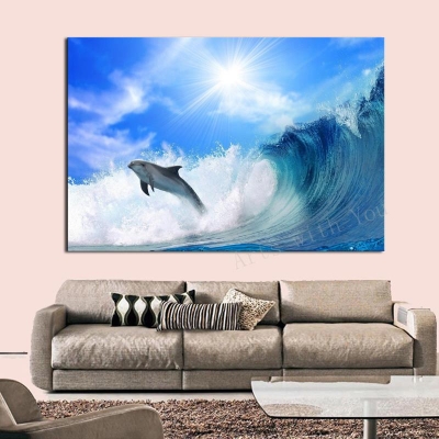 1panel decorative surfing dolphins big sun art picture painting on canvas for room home decor wall paintings