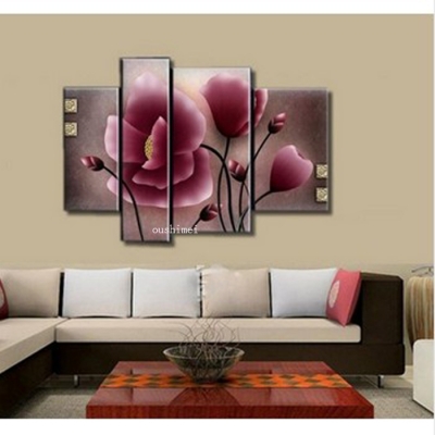 4pcs/lot hand pianted purple magnolia flowers no framed canvas oil painting for living room art home decor picture on wall paint