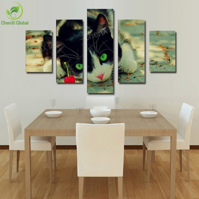 5 panel modern prints kitty animal cat painting pictures cuadros wall pictures for living room canvas painting no frame pr1012