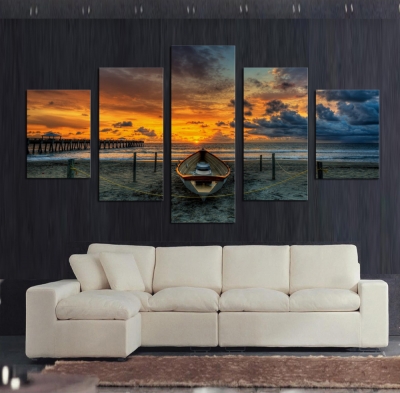 5 pcs large hd seaview with shiptop-rated canvas print painting for living room wall art picture gift decoration home picture