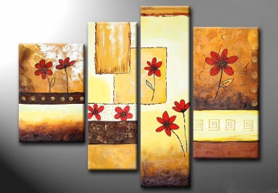 abstract flower hand painted 4 pieces group oil painting on canvas tds-th153