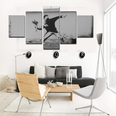 banksy unframed 5 pcs abstract character wall picture decorative art print painting on canvas for living room home decoration