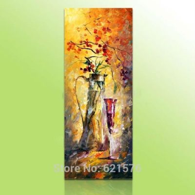 hand-painted big size wall art picture wedding bedroom decor autumn scenery flower vase thick color knife oil painting on canvas