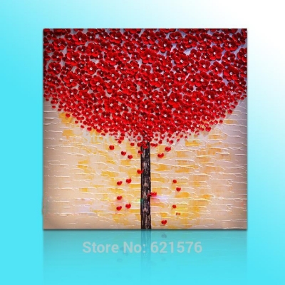 hand-painted big size wall art picture wedding bedroom decor large red flower tree thick palette knife oil painting on canvas