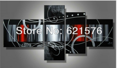 hand-painted hi-q modern hanging wall art home decor abstract oil painting on canvas gray black tone 4pcs/set wood framed