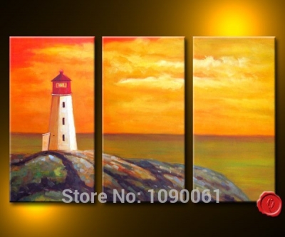 hand-painted lighthouse oil painting seascape modern abstract 3 piece ocean canvas wall art set for home decor picture no framed