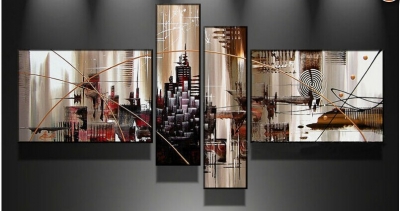 hand painted modern abstract city building oil paintings on canvas 4 piece art sets wall decoration home pictures unframed