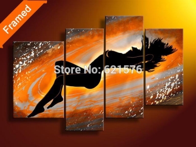 hand-painted modern wall art for living room home decor abstract orange sexy nude woman group oil painting on canvas art framed