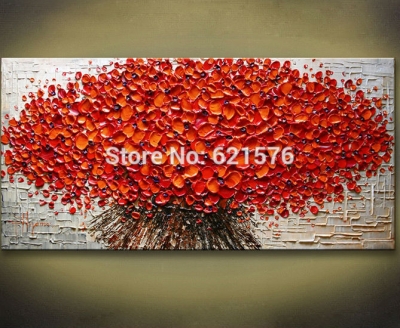 hand-painted modern wall art picture home decor abstract red a bunch of flowers thick palette knife oil painting on canvas art