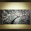 hand painted pink white cherry blossom tree on black wall art picture home decor palette knife flower oil painting on canvas