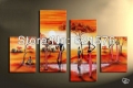 hand-painted wall art picture home decor landscape figure villagers busy and happy life oil painting on canvas 4pcs/set framed