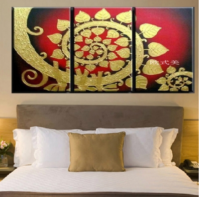 handmade 3pcs/lot modern golden pictures on canvas oil painting for living room wall art abstract painting craft