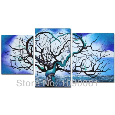 handpainted abstract heart paintings tree canvas wall art sets of 3 piece modern picture home decoration without frame