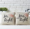 linen beige sofa cushion cover/throw pillow cover wedding gift mr right & mrs. always right 45*45cm