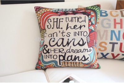 novelty gift "she turned her can'ts into cans&her dreams into plans" words pattern cushion cover throw pillow case