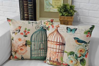 pastoral cartoon bird tree cage cushion throw pillow case perfect gift for sofa couch home decoration 45x45cm