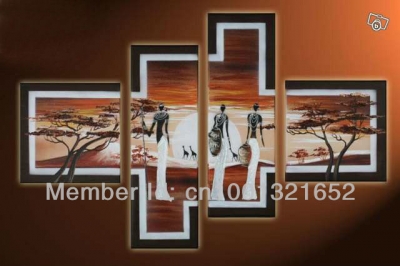 whole hand-painted hi-q modern home decorative landscape girls oil painting on canvas mountain forest women 4pcs/set framed