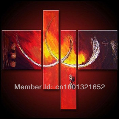 whole hand-painted hi-q modern wall art home decorative abstract oil painting on canvas fire 4pcs/set framed