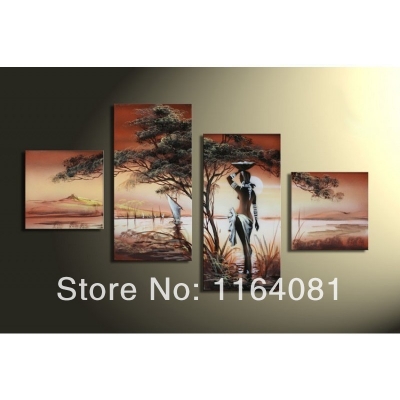 hand made abstract lake beauty forest high q. abstract wall decor oil painting on canvas 4pcs/set no framed