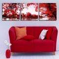 2015 3 piece wall art red tree lake scenery oil painting on canvas print colorful abstract painting pictures decor