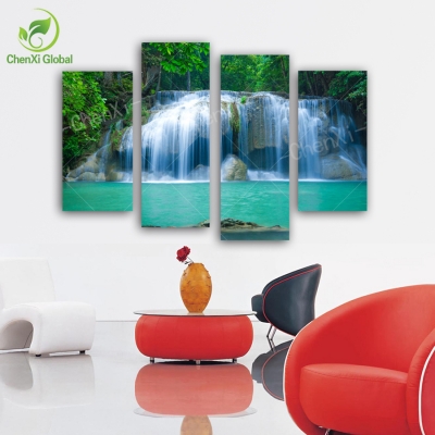 4 panel modern printed forest river painting pictures cuadros canvas art waterfall paintings for bed room unframed