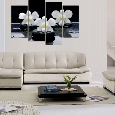 4 panel white flower canvas wall art oil painting cuadros decoracion wall picture for living room modern print painting f/1114