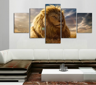 5 panel oil painting lion art canvas wall hanging art lion king picture landscape modern living room decorative