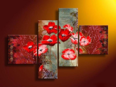 abstract flower hand painted 4 pieces group oil painting on canvas tds-th048