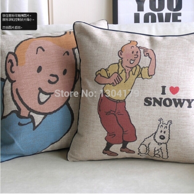 cute the adventures of tintin cotton pillow cover cushion cover for office pillowcase sofa cushions 45*45cm