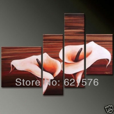 hand-painted hi-q modern wall art home decorative abstract flower oil painting on canvas flesh color calla lily 4pcs/set framed