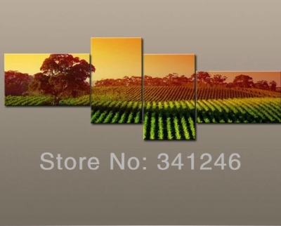 hand-painted hi-q modern wall art home decorative landscape group oil painting on canvas tea garden 4pcs/set framed