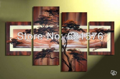 hand-painted hi-q modern wall art home decorative landscape oil paintings on canvas ancient trees on the hills 4pcs/set framed