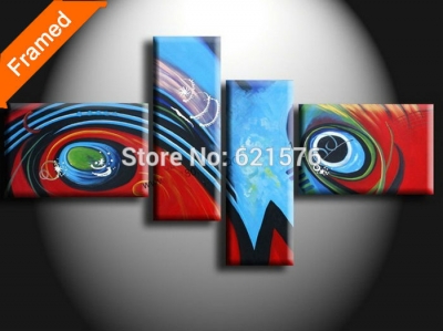 hand-painted modern wall art picture for living room home decor abstract blue red eyes group oil painting on canvas art framed